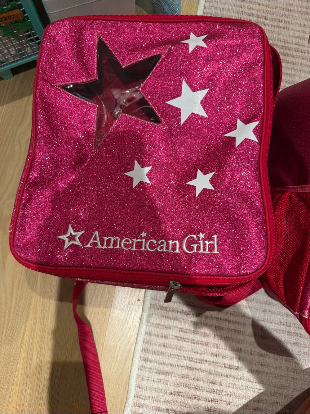 American Girl Glitter Star Backpack - Hot Pink with White Stars